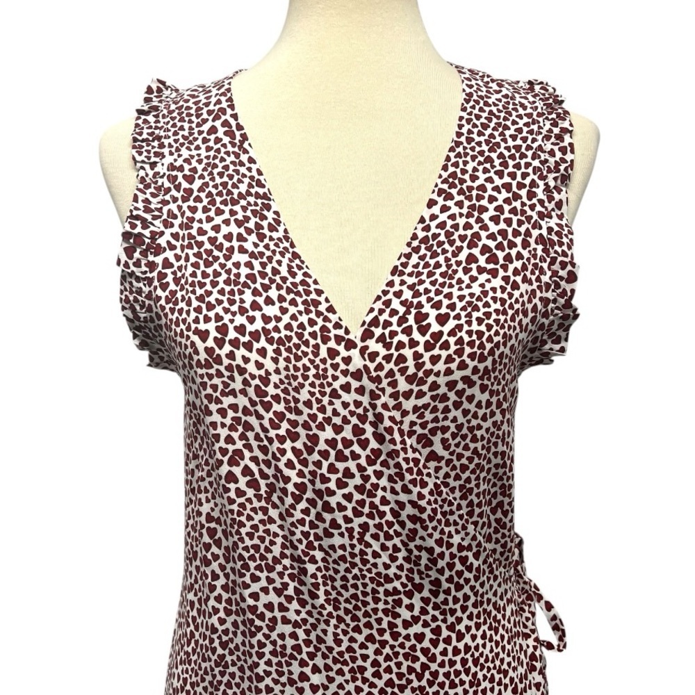 Anine Bing Leah Silk Heart Print White & Red True Wrap Midi Dress Women’s Large - Picture 6 of 14
